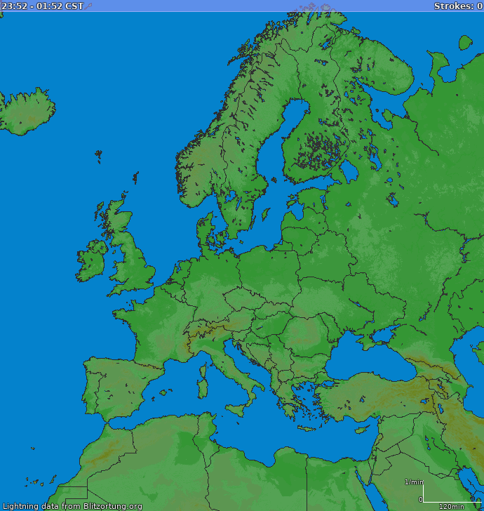Bliksem kaart Europa 21.10.2023 21:32:01 CST